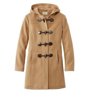 L.L. Bean Women's Lambswool Camel Hooded Duffle Trench Coat sz 12